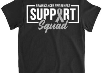 Brain Cancer Awareness Support Squad I Wear Grey Ribbon T-Shirt LTSP