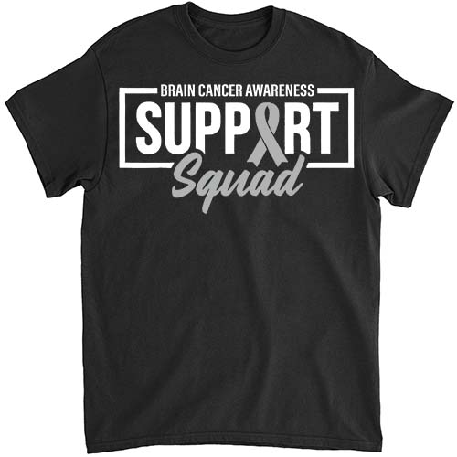 Brain Cancer Awareness Support Squad I Wear Grey Ribbon T-Shirt LTSP