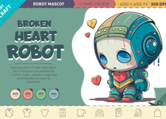Broken Heart Robot. T-Shirt, PNG, SVG.