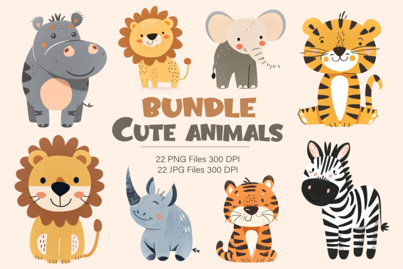 Bundle Cute animals. TShirt Sticker.