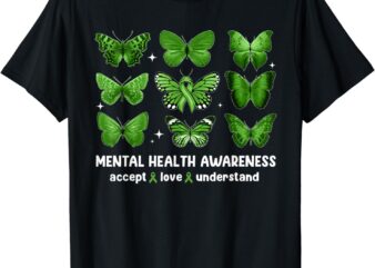 Butterfly Mental Health Awareness Accept Love Understand Kid T-Shirt