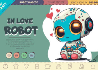 Cartoon robot in love. T-Shirt, PNG, SVG.