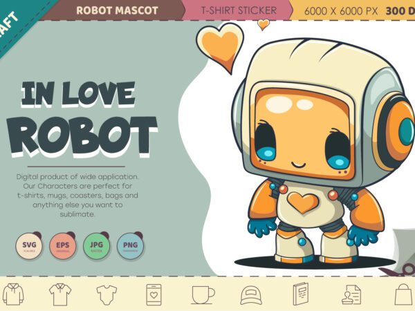 Cartoon robot in love. t-shirt, png, svg.