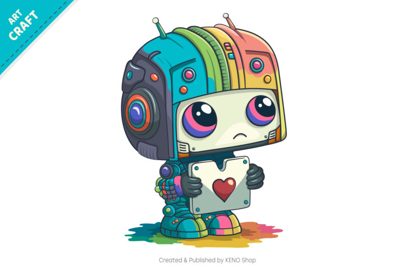 Cartoon robot in love. T-Shirt, PNG, SVG.