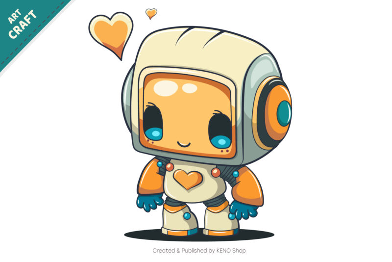 Cartoon robot in love. T-Shirt, PNG, SVG.