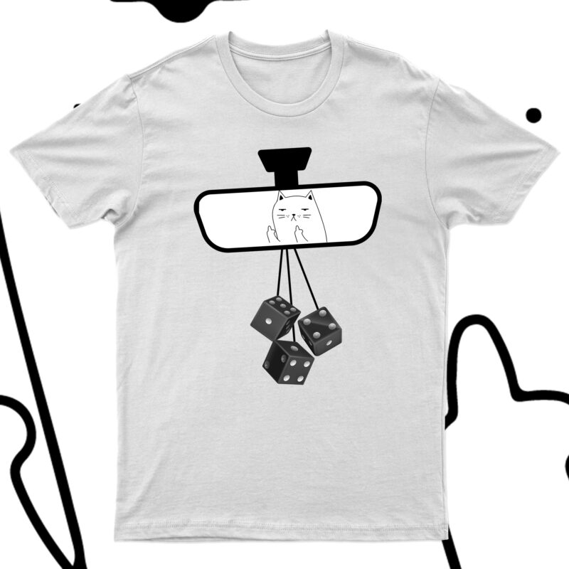 Cat Showing Middle Fingers From Rear View Mirror | Funny Cat T-Shirt Design For Sale!!
