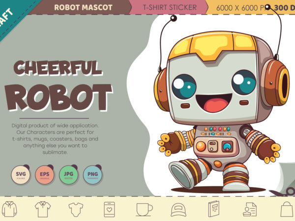 Cheerful cartoon robot. t-shirt, png, svg.