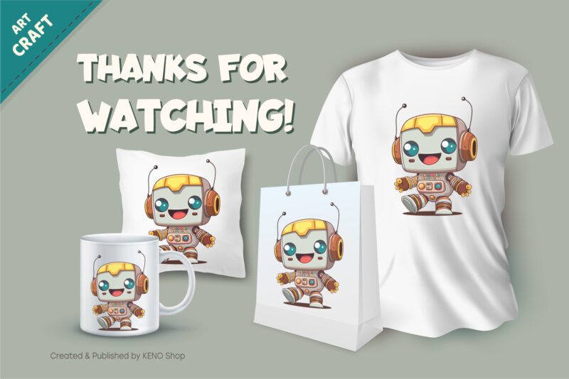 Cheerful cartoon robot. T-Shirt, PNG, SVG.