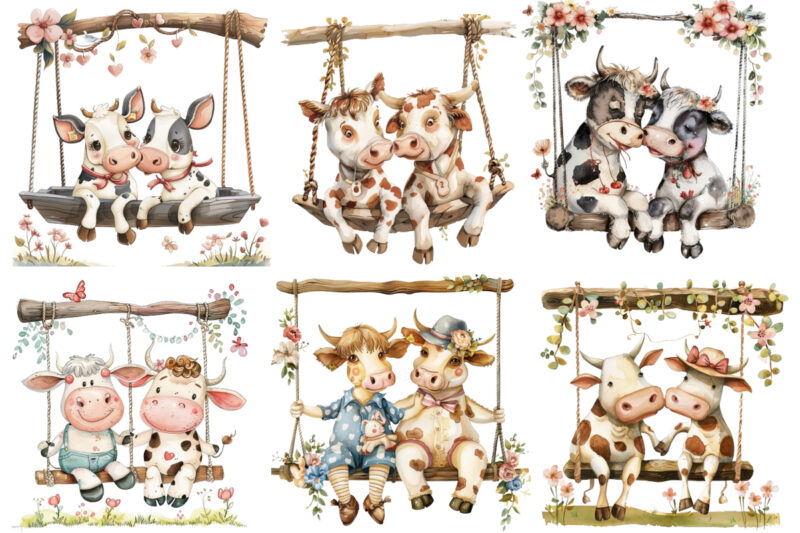 Cow Couple swing Clipart