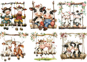 Cow Couple swing Clipart