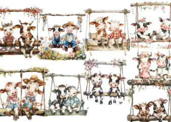 Cow Couple swing Clipart