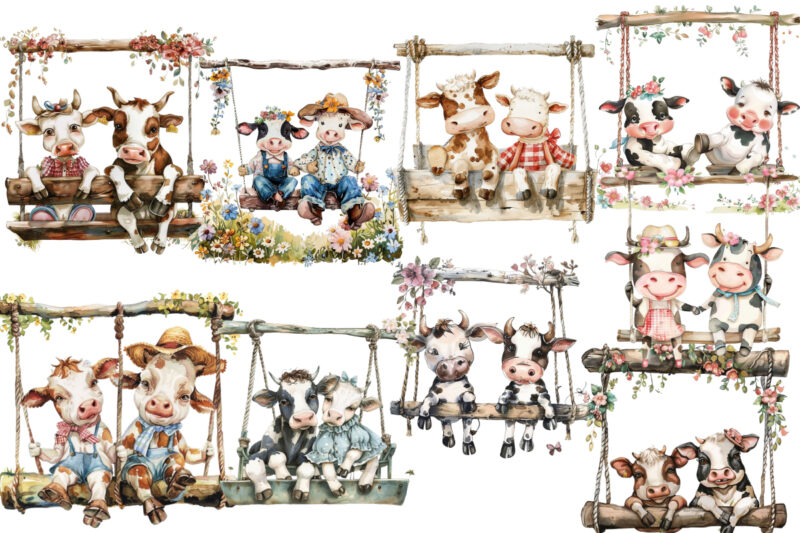 Cow Couple swing Clipart