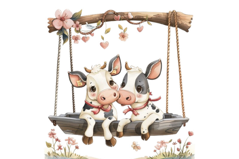 Cow Couple swing Clipart