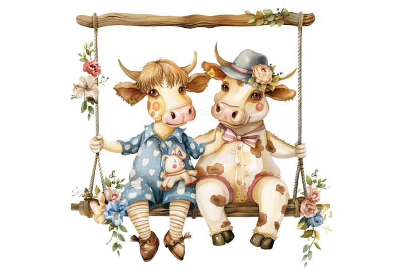 Cow Couple swing Clipart