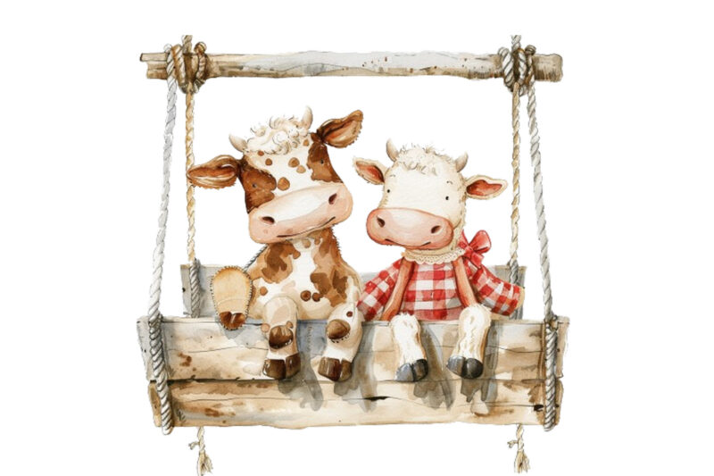 Cow Couple swing Clipart