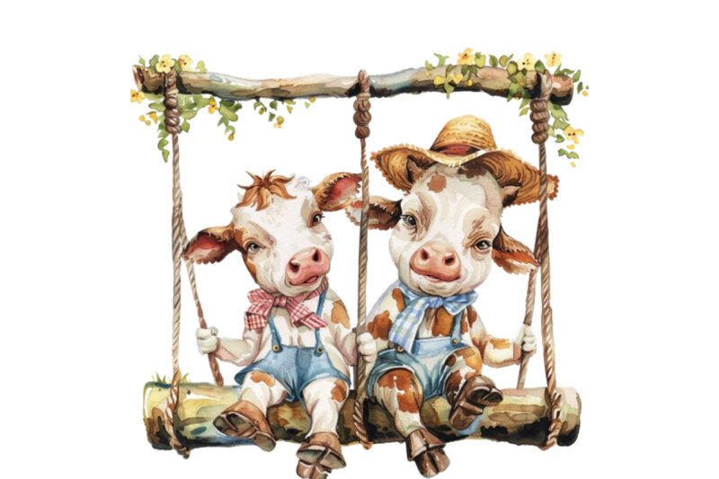 Cow Couple swing Clipart