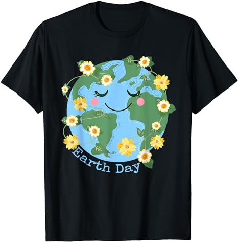 Cute Earth With Floral Earth Day 2024 T-Shirt