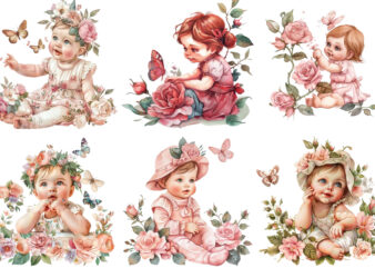 Cute Baby in Rose with butterfly Sublimation