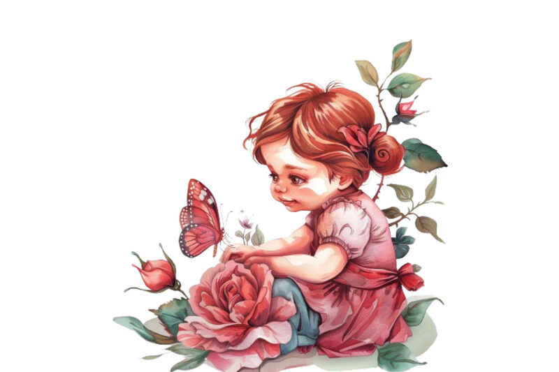 Cute Baby in Rose with butterfly Sublimation
