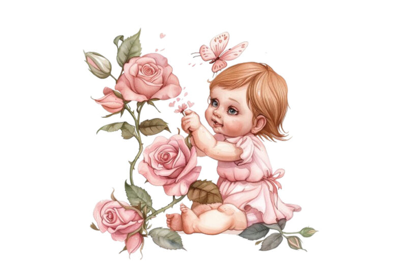 Cute Baby in Rose with butterfly Sublimation