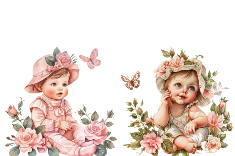 Cute Baby in Rose with butterfly Sublimation