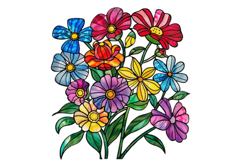 Colorful Stained Glass Spring Flower