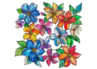 Colorful Stained Glass Spring Flower t shirt vector file