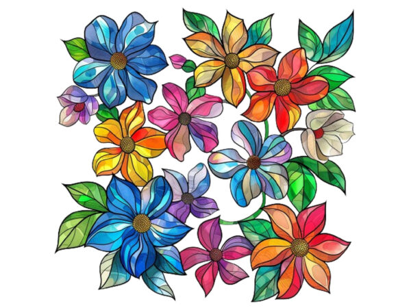 Colorful stained glass spring flower t shirt vector file