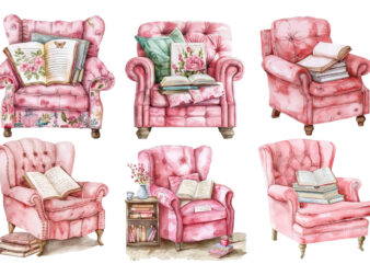 Watercolor pink comfy reading chair