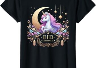 Eid Mubarak for kids Mom Girls Eid Mubarak Unicorn Cute Tee T-Shirt