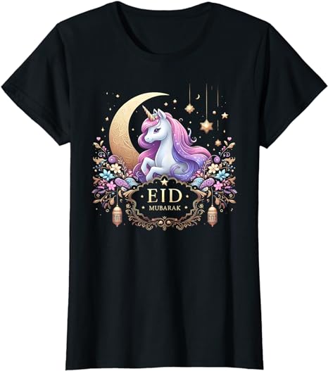 Eid Mubarak for kids Mom Girls Eid Mubarak Unicorn Cute Tee T-Shirt