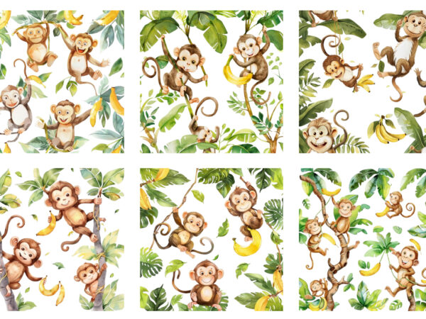 Cute cartoon monkey watercolor t shirt vector file