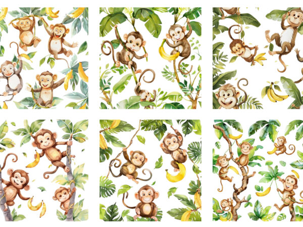 Cute cartoon monkey watercolor t shirt vector file