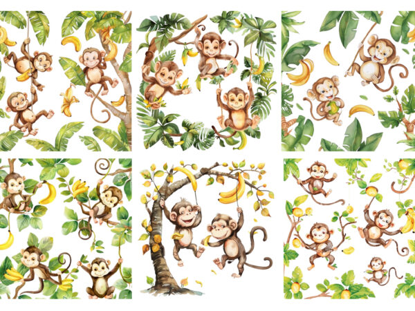 Cute cartoon monkey watercolor t shirt vector file