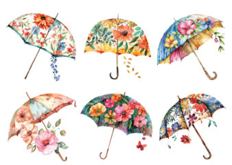 Floral Umbrella Watercolor Clipart