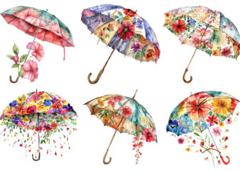 Floral Umbrella Watercolor Clipart