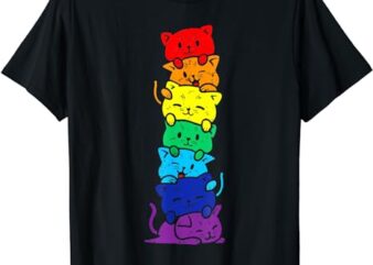 Funny LGBT Cat Stack Rainbow Gay Pride Gift For Cat Lover T-Shirt