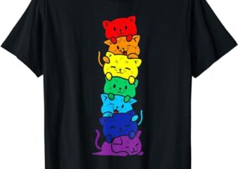 Funny lgbt cat stack rainbow gay pride gift for cat lover t-shirt