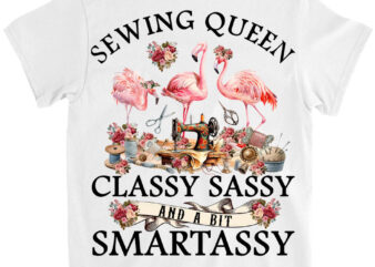 Funny Sewing Queen Cute Flamingo Flowery Sewing Machine Tee T-Shirt Ltsp png file