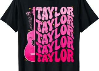 Girl Retro Taylor First Name Personalized Groovy 80’s Pink T-Shirt