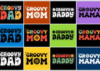 Groovy Dad Mom T-Shirt Design Bundle