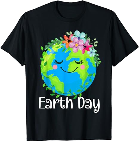 Happy Earth Day Shirt Cute Earth With Floral Earth Day 2024 T-Shirt