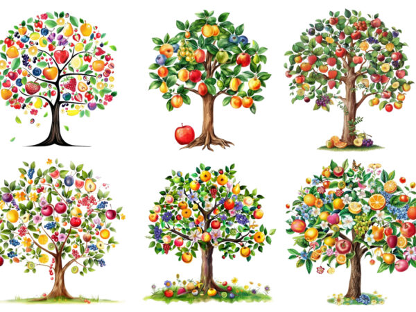 Spring tree with fruits clipart t shirt template vector