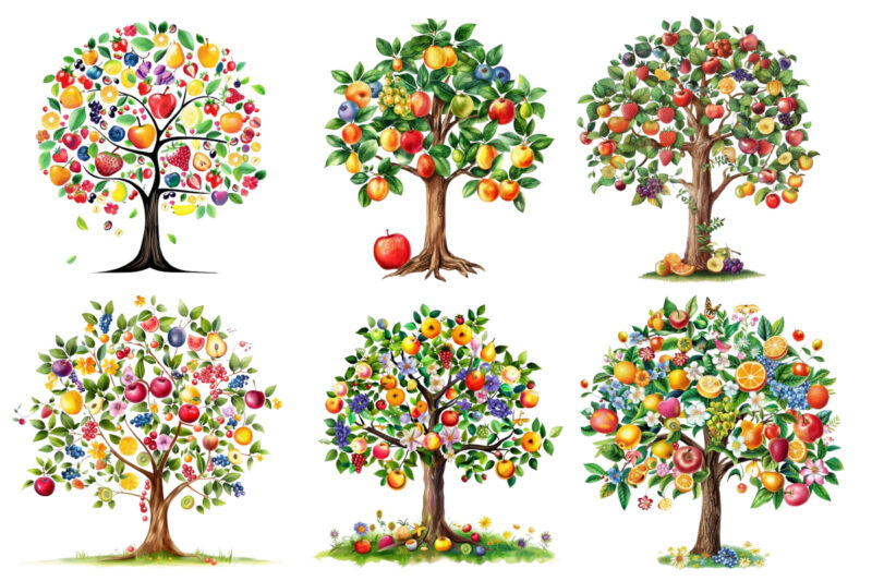 Spring Tree with fruits clipart