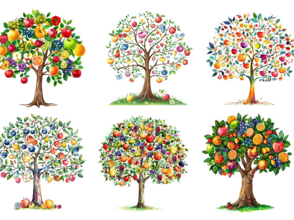 Spring tree with fruits clipart t shirt template vector