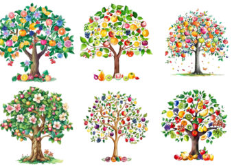 Spring Tree with fruits clipart t shirt template vector