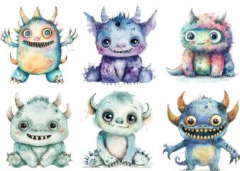 watercolor baby monster