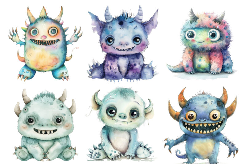 watercolor baby monster