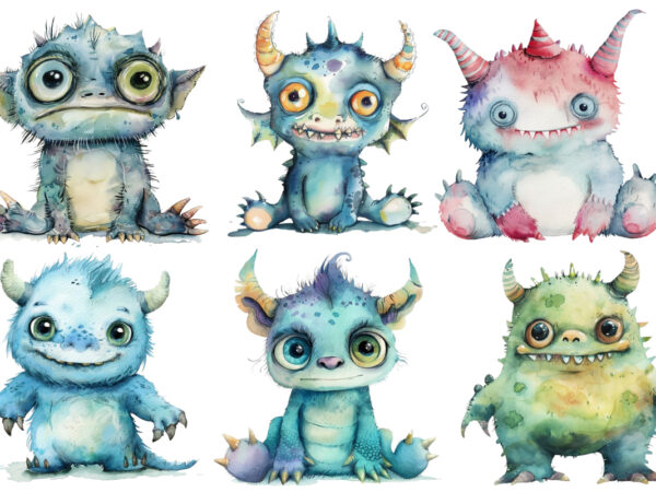 Watercolor baby monster t shirt design for sale