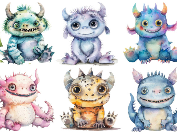 Watercolor baby monster t shirt design for sale